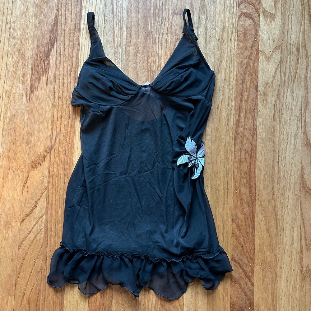 Vintage Victoria’s Secret convertible retro black sheer lingerie with orch